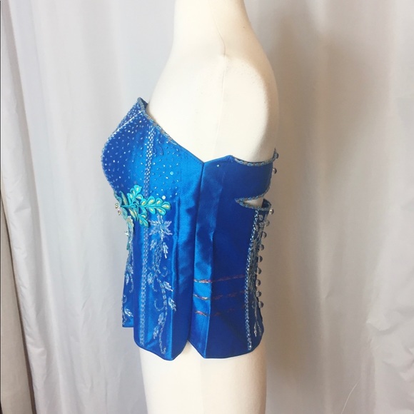 Handmade Royal Blue Beaded Strapless Bustier Corset - Picture 3 of 11